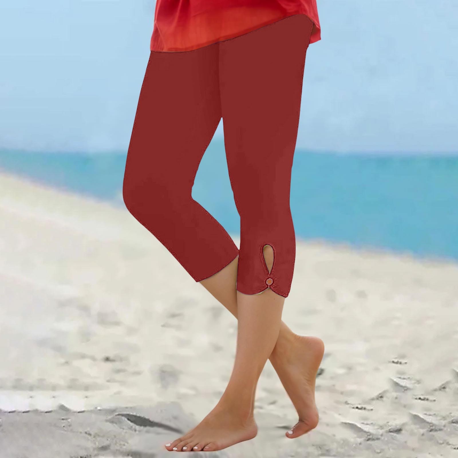 thumbnail image 2 of Leggings capri de compresión de cintura alta para mujer - Pantalones de yoga elásticos con bolsillos, mezcla de poliéster y spandex - Tallas M-XXXXL para hacer ejercicio/verano, 2 of 5